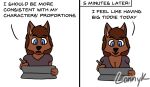  anthro big_breasts breast_expansion breast_growth breasts canid canine canis cleavage clothed clothing comic domestic_dog drawing expansion female growth inflation lonnyk mammal solo 