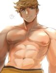  1boy ? abs bangs bara blonde_hair closed_mouth granblue_fantasy green_eyes large_pectorals looking_at_viewer male_focus male_swimwear muscular muscular_male navel nipples orange_male_swimwear pectorals short_hair smile solo sumo_fck topless_male undercut vane_(granblue_fantasy) 