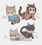  2boys 2girls animal_ears animal_feet animal_hands blonde_hair blush cat_boy cat_ears cat_girl cat_tail chibi falco_grice gabi_braun highres jaguar_boy jaguar_ears jaguar_tail kemonomimi_mode multiple_boys multiple_girls shingeki_no_kyojin short_hair tail translation_request udo_(shingeki_no_kyojin) zofia_(shingeki_no_kyojin) zunkome 