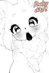  2021 3_toes anthro breasts canid canine canis chest_tuft digital_media_(artwork) featureless_breasts featureless_crotch feet female food food_in_mouth fur hair hi_res high-angle_view kemono looking_at_viewer looking_back mammal monochrome navel nude nuk_sun pocky pocky_day short_hair simple_background small_breasts smile solo toes tuft white_background wolf 