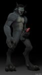  3d_(artwork) abs absurd_res anthro balls blizzard_entertainment canid cheek_tuft claws digital_media_(artwork) facial_tuft fangs fur genitals gideon_(scoota) glowing glowing_eyes green_eyes hi_res holding_penis knot looking_at_viewer male mammal muscular muscular_anthro muscular_male penis scoota solo tailless tuft video_games warcraft were werecanid worgen 