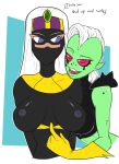  alien alien_humanoid big_breasts black_body black_skin breasts clothed clothing dr-empirezombie duck_dodgers duo english_text female flashing green_body green_skin huge_breasts humanoid humanoid_pointy_ears looking_at_viewer lord_dominator male male/female mouthless not_furry open_mouth open_smile queen_tyr&#039;ahnee red_eyes red_sclera simple_background smile text topless wander_over_yonder 
