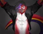  absurd_res anthro ara_(genus) avian bird bodily_fluids clothing dominant dragon dyed-hair gold_(metal) hi_res hybrid macaw male muscular neotropical_parrot parrot pose scar scarlet_macaw shine_(character) shine_(ownfanatic60) solo steam sugarpug sweat tattoo true_parrot 