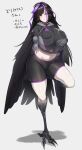  1girl absurdres arms_behind_back bike_shorts bird_legs bird_tail black_eyes black_feathers black_hair black_hoodie black_shorts black_wings blush breast_pocket breasts cellphone collar commentary_request commission covered_nipples eyebrow_piercing eyeshadow feathered_wings grey_hoodie harpy highres hood hoodie huge_breasts konoshige_(ryuun) long_hair long_sleeves makeup midriff monster_girl multicolored_hair navel navel_piercing original phone piercing pocket purple_hair red_collar red_neckwear shorts simple_background solo standing standing_on_one_leg streaked_hair tail tail_feathers talons translation_request two-tone_hoodie white_background wings 