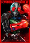  1boy absurdres antennae belt black_background bug clenched_hands gloves glowing glowing_eyes grasshopper highres kamen_rider kamen_rider_2 keen_fai male_focus pose red_eyes red_gloves scarf sketch solo stylistic tokusatsu 