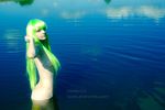  c.c. cc code_geass cosplay green_hair hair_over_breasts kururugi_suzako long_hair nude photo wading water 