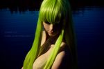  airbrushed breast breasts c.c. cc code_geass cosplay green_hair hair_over_breasts kururugi_suzako nude photo real wading water 