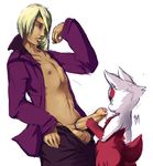  ace_attorney bestiality blonde_hair capcom cock_ring erection foreskin garyuu_kyouya gyakuten_saiban gyakuten_saiben handjob highres klavier_gavin latias latikitty nintendo nipple_piercing nipples open_clothes open_shirt penis piercing pokemon precum purple_kecleon shirt simple_background sketch testicles uncensored unzipped what zangoose 