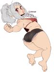  absurd_res bottomwear braided_hair breasts clothing female final_fantasy final_fantasy_xiv hair hi_res humanoid lalafell nipple_outline not_furry nuclearwasabi short_stack shorts simple_background square_enix video_games white_background 
