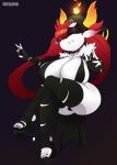  absurd_res big_breasts blindfold breasts clothing crossed_legs disney female hair hekapoo hi_res horn horned_humanoid humanoid legwear nipple_outline not_furry red_hair simple_background star_vs._the_forces_of_evil thigh_highs underground_(artist) white_background 