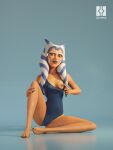  2022 3d_(artwork) absurd_res ahsoka_tano airress3d alien alien_humanoid areola blue_eyes breasts clothing clothing_pull digital_media_(artwork) eyebrows feet female hi_res humanoid lekku_(anatomy) looking_at_viewer medium_breasts nipple_outline nipples not_furry one-piece_swimsuit orange_body orange_skin sitting solo star_wars swimwear swimwear_pull togruta tongue 