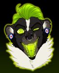  anthro bridge_piercing ear_piercing ear_ring facial_hair facial_piercing fangs gauged_ear goatee green_background green_eyes green_tongue gynomorph gynomorph_(lore) hi_res intersex mammal meat_sweats mephitid nose_piercing nose_ring piercing punk roadkill_(meat_sweat) sideburns simple_background skunk solo tongue tongue_piercing trans_(lore) trans_man_(lore) 