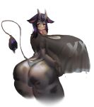  absurd_res anthro big_breasts big_butt blush bovid bovine breasts butt cattle clothing female hi_res huge_breasts hyper hyper_breasts looking_back mammal raised_tail simple_background solo thong underwear utterangle white_background 