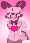  1girl african_wild_dog_(kemono_friends) african_wild_dog_print afterimage animal_ears blush bow bowtie box cowboy_shot dog_ears dog_girl dog_tail extra_ears eyebrows_visible_through_hair heart-shaped_box highres kemono_friends long_sleeves masuyama_ryou monochrome nose_blush print_sleeves short_hair short_sleeves solo tail tail_wagging valentine 