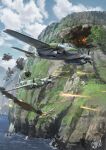  aircraft airplane cloud commentary_request fighter_jet flying gyan_(akenosuisei) highres jet military military_vehicle no_humans original scenery ship sky vehicle_focus watercraft 