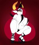  areola big_breasts bikini breasts clothing crouching disney female hair hair_over_eye hekapoo hi_res high_heels horn horned_humanoid humanoid not_furry one_eye_obstructed red_hair star_vs._the_forces_of_evil swimwear underground_(artist) white_body 
