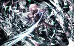  1girl belt black_legwear blue_eyes boots closed_mouth commentary_request guilty_crown hair_ornament highres long_hair pink_hair pink_nails revision solo tanikku thighhighs yuzuriha_inori 