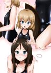  2girls @_@ absurdres blue_eyes blush breasts brown_hair carrying cleavage collarbone commentary female_pervert flat_chest girls_und_panzer highres imagining katyusha_(girls_und_panzer) light_brown_hair medium_breasts medium_hair multiple_girls naopon918 navel nonna_(girls_und_panzer) pervert school_swimsuit short_hair shoulder_carry swimsuit yuri 