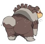  2022 anthro backsack balls big_butt blush brown_body butt gayousi7 genitals grey_body hi_res kemono male nintendo overweight overweight_male pok&eacute;mon pok&eacute;mon_(species) simple_background solo ursaluna video_games white_background 