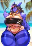  absurd_res anthro beach big_breasts breasts cleavage clothed clothing dragon ear_piercing ear_ring female gris_swimsuit hi_res meme meme_clothing one-piece_swimsuit piercing seaside shmny solo swimwear thick_thighs translucent translucent_clothing translucent_swimwear 