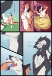  anal anal_vore anthro blue_eyes bodily_fluids breasts burping claws comic female fingers fur genitals grey_body grey_fur hi_res internal kellsmiley larger_male long_tail male male/female markings nipples orange_body orange_fur organs pawpads paws pussy sergal sharp_teeth sitting size_difference size_play smaller_female stomach stomach_acid teeth vore white_body white_fur 