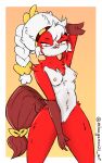  absurd_res anthro avian beak bird breasts chicken feathers female fur galliform gallus_(genus) hair hi_res lizhi miaugames21 nipples nude phasianid red_body red_feathers simple_background solo solo_focus wings xingzuo_temple yellow_eyes 