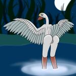  anatid anseriform anserinae anthro anthrofied anus avian beak bird butt detailed_background feathers female genitals hi_res looking_at_viewer looking_back moon nude plant princess_odette pussy sharkinwaves smile solo spread_wings swan the_swan_princess tree white_body wings 