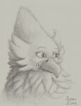  2020 accipitrid accipitriform ambiguous_gender anthro avian beak bird cheek_tuft eagle eyebrows facial_tuft feather_tuft feathers fluffy graphite_(artwork) greyscale headshot_portrait hi_res looking_aside looking_away male monochrome pencil_(artwork) portrait pupils raised_eyebrows sejantlamb shou_(securipun) signature slit_pupils smile solo traditional_media_(artwork) tuft 