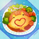  artist_name broccoli commentary english_commentary food food_focus ketchup manta_ray no_humans omurice onion original pikaole plate red_onion tomato tomato_slice vegetable 
