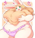  &lt;3 4_fingers accessory anthro belly big_breasts big_ears biped blonde_hair blush breasts clothed clothing colored curvy_figure deep_navel digital_media_(artwork) female fingers flower_hair_accessory fluffy front_view fur glistening glistening_eyes green_eyes hair hair_accessory hairclip hand_on_breast hi_res holding_breast huge_breasts kemono lagomorph leporid long_ears long_hair looking_at_viewer mammal midriff monotone_body monotone_fur monotone_hair navel nipple_outline obese obese_anthro obese_female open_mouth open_smile overweight overweight_anthro overweight_female pink_inner_ear portrait purple_clothing purple_underwear rabbit radiowave shaded shirt smile solo standing thick_thighs three-quarter_portrait three-quarter_view topwear underwear voluptuous white_body white_ears white_fur wide_hips yellow_clothing yellow_shirt yellow_topwear 