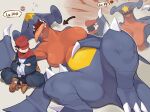  anthro clothed clothing female garchomp hi_res human kame_3 larger_female male mammal nintendo pok&eacute;mon pok&eacute;mon_(species) sharp_teeth size_difference teeth tongue tongue_out video_games 