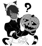  1girl animal_ears cat_ears cat_tail dark-skinned_female dark_skin desperado_(yotaro) eyepatch greyscale highres mao_(yotaro) monochrome short_hair tail yotaro 