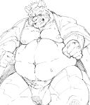  2022 absurd_res anthro asian_clothing balls belly clothing east_asian_clothing felid fundoshi genitals hi_res humanoid_hands japanese_clothing kemono lost_out_gi male mammal moobs navel nipples overweight overweight_male pantherine penis simple_background sketch solo tiger underwear white_background 