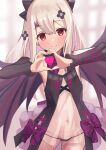  1girl absurdres bangs black_panties blush breasts fate/kaleid_liner_prisma_illya fate_(series) hair_between_eyes heart heart_hands highres illyasviel_von_einzbern long_hair looking_at_viewer navel pan_korokorosuke panties red_eyes sidelocks small_breasts smile solo underwear white_hair 