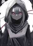 1girl absurdres black_hair closed_mouth commentary_request expressionless eyebrows_visible_through_hair girls&#039;_frontline hair_between_eyes highres hood isomer_(girls&#039;_frontline) jacket kamiya_mitobe long_hair looking_at_viewer nyto_(girls&#039;_frontline) paradeus red_eyes solo upper_body 