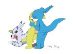  anthro bandai_namco bodily_fluids digimon digimon_(species) doggystyle from_behind_position gabumon hi_res male male/male sex sweat twerpishimp veemon 