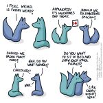  1:1 ? blue_body blue_fox_(foxes_in_love) blue_fur blue_tail canid canine comic dialogue duo english_text feral fox foxes_in_love fur green_body green_fox_(foxes_in_love) green_fur green_tail hi_res holidays male_(lore) mammal shadow simple_background text url valentine&#039;s_day 