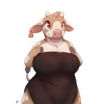 2022 absurd_res anthro bovid bovine breasts cattle clothed clothing digital_media_(artwork) female fully_clothed hi_res louart mammal signature simple_background smile solo white_background 