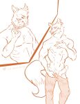  anthro bottomwear canid canine clothed clothing collar detailed ear_piercing five_nights_at_freddy&#039;s five_nights_at_freddy&#039;s_world fox foxy_(fnaf) fur genitals hi_res humanoid_genitalia humanoid_penis lolbit_(fnaf) male mammal moobs muscular muscular_anthro muscular_male nude pants partially_clothed penis piercing puffed_cheeks scottgames sinserenity sister_location sketch smile solo spiked_collar spikes teeth undressed undressing undressing_self video_games 