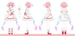  1girl absurdres ana_(rznuscrf) bangs bare_shoulders character_sheet closed_mouth food frills from_behind from_side fruit full_body gloves hair_ornament highres indie_virtual_youtuber maisaki_berry medium_hair pink_hair red_footwear strawberry thighhighs two_side_up white_background white_gloves 