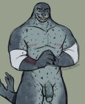  absurd_res anthro big_chest dickarmdaryl_(artist) digital_media_(artwork) elbow_pads evil_grin fist_in_palm genitals hi_res humanoid_genitalia humanoid_penis leopard_seal male mammal marine mastectomy_scar muscular muscular_male nude penis phalloplasty pinniped ray_maximus_(oc) scar seal smile solo spots spotted_body standing stare trans_(lore) trans_man_(lore) wrestler 