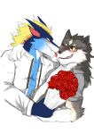  anthro bouquet canid canine canis dragon favonius hi_res holidays knot mammal raining rose_(disambiguation) stem teryx teryx_commodore valentine&#039;s_day wolf zephyxus 