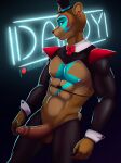  2022 animatronic anthro armwear balls black_clothing black_topwear bottomwear bow_tie clothed clothing conditional_dnp daddy_kink digital_media_(artwork) ear_piercing english_text erection five_nights_at_freddy&#039;s five_nights_at_freddy&#039;s:_security_breach fur genitals glamrock_freddy_(fnaf) half_naked hat headgear headwear hi_res humanoid_genitalia humanoid_penis latex latex_armwear latex_bottomwear latex_clothing latex_legwear latex_thigh_highs latex_topwear legwear looking_at_viewer machine male mammal muscular nikoyishi nipples nude penis piercing reverse_bunny_costume robot rubber scottgames shaded simple_background smile solo standing text top_hat topwear ursid video_games 