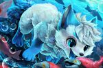  blitzdrachin blue_eyes canid canine canis chibi conditional_dnp feral fish kemono mammal marine painting salmon salmonid_(fish) underwater water wolf 