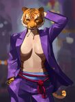  absurd_res breasts clothing felid female fur hi_res mammal owlfkz pantherine simple_background solo tiger white_body 