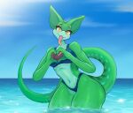  anthro bikini breasts clothed clothing female green_body hi_res looking_at_viewer reptile scalie solo swimwear ttothep_arts water wide_hips 