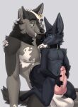  anthro canid canine canis collar duo earnings fennec foreplay fox hi_res male male/male mammal raota size_difference wolf 