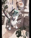 absol bonnet bright_pupils claws commentary_request day eldegoss gardevoir green_headwear hat hatted_pokemon highres orange_eyes outdoors pokemon pokemon_(creature) pokemon_(game) pokemon_unite reo_(mmocc123) standing top_hat white_fur white_pupils 