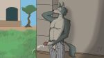  beastars big_penis blush bodily_fluids canid canine canis cum ejaculation exhibitionism eyes_closed foreskin genital_fluids genitals hi_res legoshi_(beastars) male mammal masturbation mrramone penis public public_nudity shirtless shirtless_male solo solo_focus tail_motion tailwag tongue tongue_out wolf 