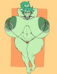  absurd_res anthro areola big_breasts bikini breasts cartoon_network clothing collar ear_piercing english_text female fink_(ok_k.o.!_lbh) green_body green_hair green_nipples hair half-closed_eyes hands_behind_head hi_res huge_breasts hyper hyper_breasts ineffective_clothing looking_at_viewer mammal murid murine narrowed_eyes navel nipple_piercing nipples ok_k.o.!_let&#039;s_be_heroes piercing pubes rat redmoon83 rodent sling_bikini smile snaggle_tooth solo swimwear text thick_thighs 